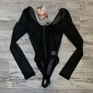 Naked Wardrobe Sheer Net Black Bodysuit - NEW!